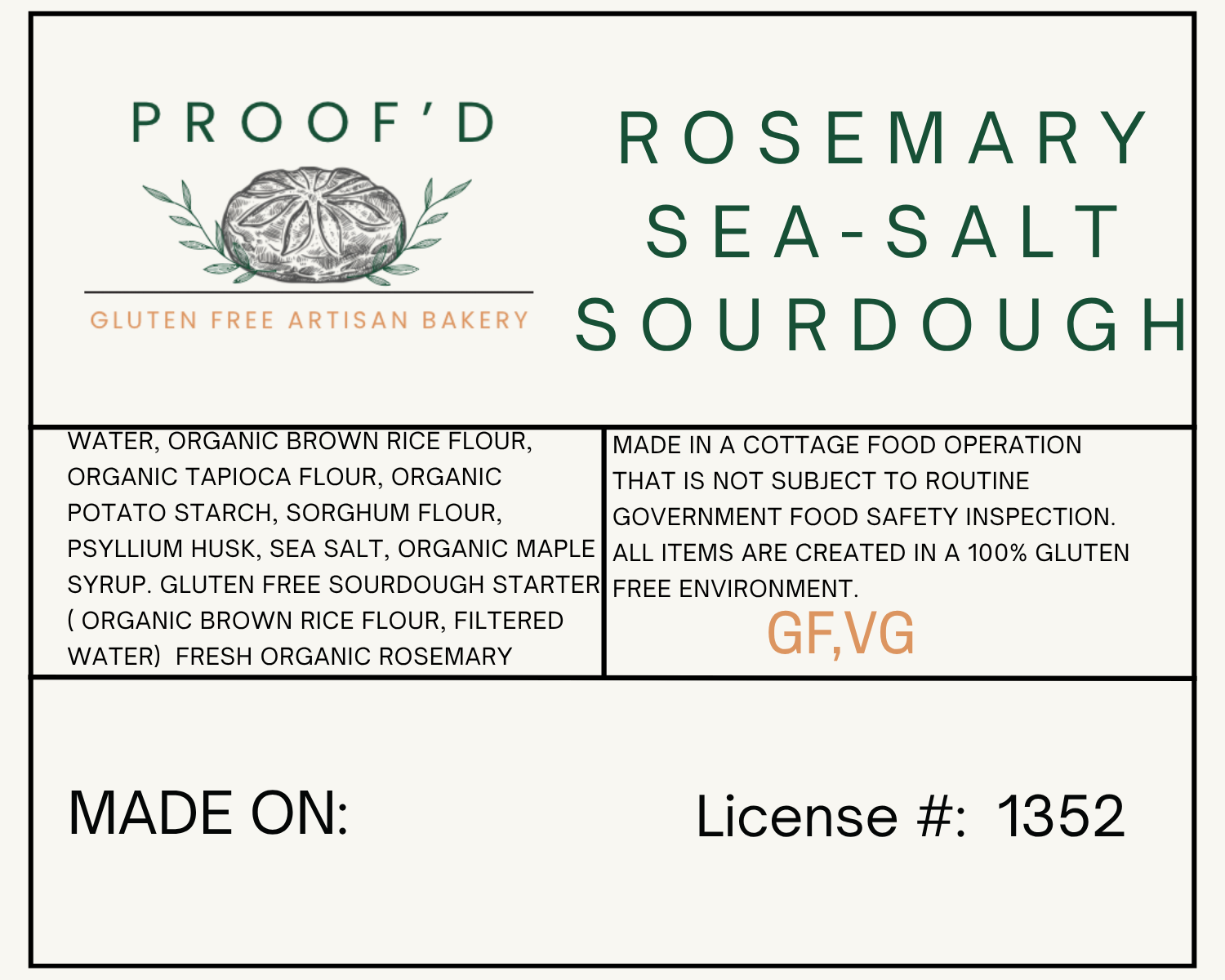 Rosemary Sea Salt Sourdough Loaf (GF, VG)